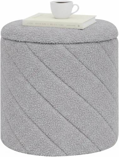 Miniatura 15 de B FSOBEIIALEO Otomana con almacenamiento, Otomana redonda de bouclé con bandeja, taburete reposapiés para dormitorio, sala de estar, blanco, 32,99
