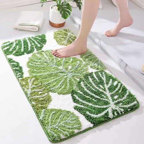 Miniatura 12 de Panstar Green Leaf - Tapete de baño con planta de plátano grande, antideslizante, absorbente, bonita en forma de palma, alfombra de ducha de felpa