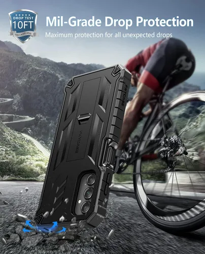 Miniatura 5 de FNTCASE Funda para Samsung Galaxy A14-5G: Funda de TPU resistente con textura de doble capa a prueba de golpes con soporte Protección contra Negro