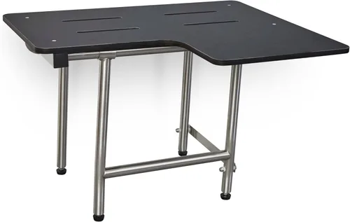 Seachrome Asiento de ducha plegable reversible negro de 26 x 22.5 pulgadas con patas, compatible con ADA