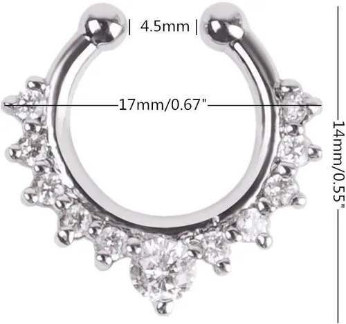 Miniatura 2 de XUKEKOY 6 piezas de joyería falsa para tabique, anillo de nariz con clicker, strass, sin perforación, clip para colgar, joyería corporal