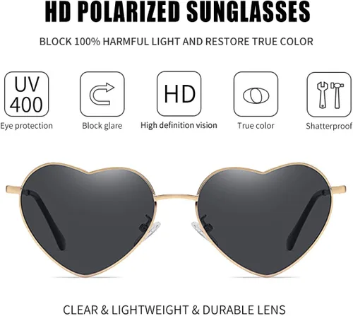 Miniatura 2 de Gafas de sol polarizadas con forma de corazón para mujer, marco de metal, estilo encantador, protección UV400
