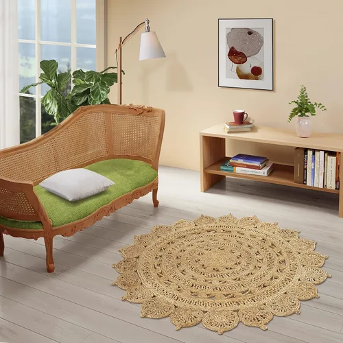 Miniatura 20 de GRUHUM Alfombra de yute tejida a mano de 4' - Fibra natural, redonda, hecha a mano, estilo bohemio, rústica, vintage, suave, trenzada, reversible