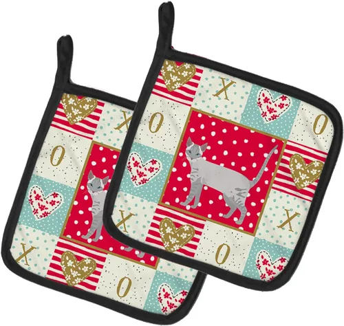 Caroline's Treasures CK5661PTHD Ojos Azules Cat Love - Par de soportes para ollas, resistentes al calor, juego de soportes para ollas de cocina,