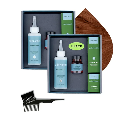 Color de cabello y barba para mezclar grises, paquete de 2, rubio cobrizo intenso oscuro, kit completo de tinte para barba y cabello para hombre en