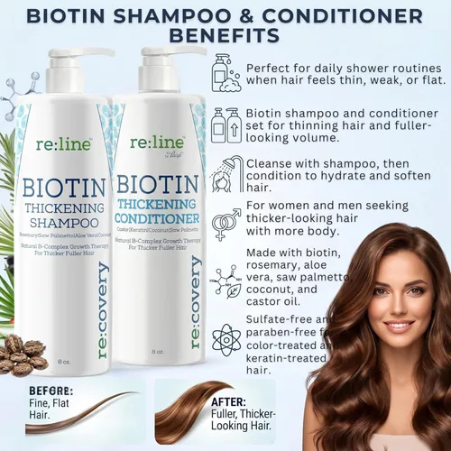 Miniatura 9 de Champú y acondicionador de biotina para adelgazamiento del crecimiento del cabello champú espesante para tratamiento de pérdida de cabello, natural