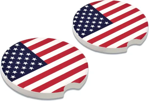 Elektroplate Posavasos de cerámica para automóviles con la bandera de Estados Unidos (2.6 pulgadas de diámetro), ajuste universal para todos los