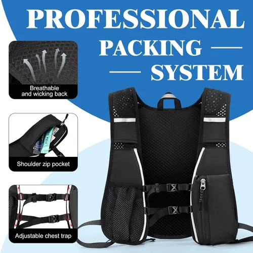 Miniatura 4 de Mochila de Hidratación con Bolsa de Agua de 2 L, Chaleco Ligero y Transpirable para Correr para Hombre, Paquete de Agua Ajustable con Correas