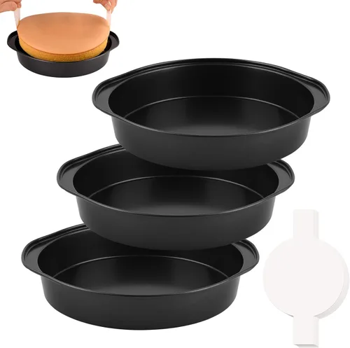 Miniatura 10 de HUAKENER Molde para pasteles de 6 pulgadas, juego de 3 moldes redondos para pasteles con 100 piezas de papel pergamino, moldes antiadherentes