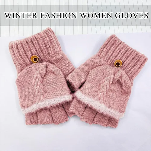 Miniatura 34 de Beurlike Guantes de invierno para mujer, de lana cálida, a prueba de viento, convertibles, sin dedos