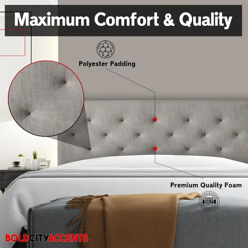 Miniatura 8 de Bold City Accents Cabecero de Cama - Tapizado con Capitoné de Diamante de Altura Media Tamaño Queen Tamaño Full - Altura Ajustable Cabecero Full