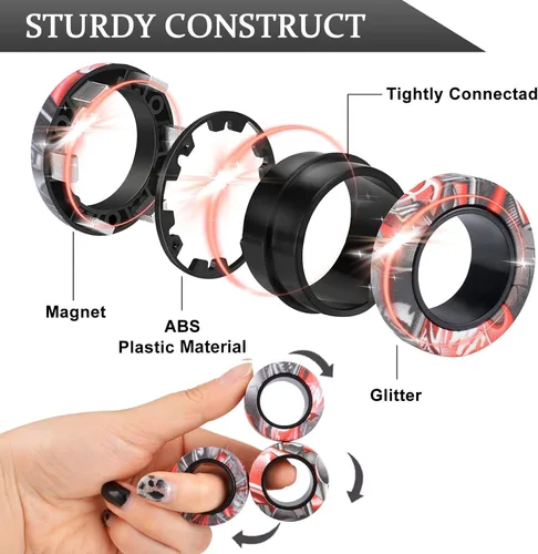 Miniatura 2 de Cevioce Juego de 3 anillos magnéticos para ansiedad, juguetes magnéticos para personas con TDAH y ansiedad, anillos giratorios para aliviar