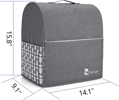 Miniatura 6 de Yarwo Funda para batidora de pie compatible con mezclador KitchenAid de 6 a 8 cuartos de galón, cubierta protectora contra el polvo con mango Gris