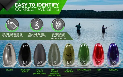 Miniatura 2 de Reaction Tackle Pesas de Tungsteno para Voltear para Pesca de Lobina - Plomos para Perforar Cobertura Pesada - Agua Dulce y Salada - Usadas