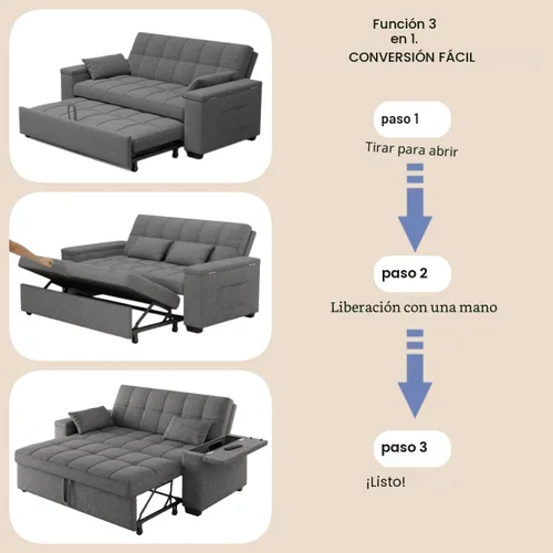 Miniatura 5 de Gizoon Sofá cama biplaza, sofá cama convertible 3 en 1 para sala de estar de apartamentos pequeños, reposabrazos de almacenamiento y respaldo Gris