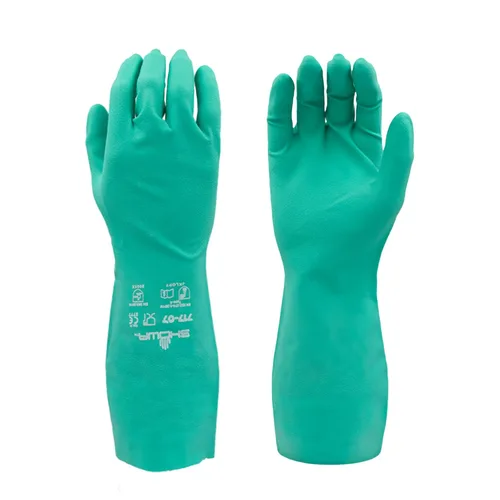 SHOWA 717 - Guantes de seguridad de nitrilo sin forro, resistentes a químicos, 11 mil, 13 pulgadas de largo, XS (paquete de 12 pares)