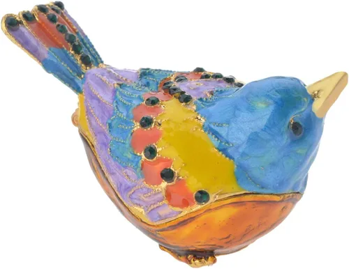 Joyero vintage esmaltado dorado con detalles de cristal, figura de pájaro con bisagras para decoración del hogar, regalo único para los amantes de