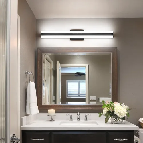Miniatura 3 de SOLFART Lámpara de baño negra mate, barra de luz de tocador de 32 pulgadas, luces LED para espejo, luces LED para espejo, luz negra de tocador