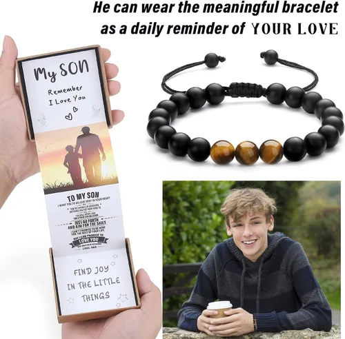 Miniatura 10 de Pulsera de cristal natural para adolescentes, niños, hombres, caja de regalo extraíble especialmente para hijo, nieto, papá, amor en cumpleaños
