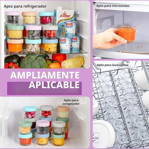 Miniatura 6 de DRKIO Paquete de 12 recipientes de vidrio para almacenamiento de alimentos para bebés, tarros de comida para bebés de 4 onzas con tapas, para 4 Oz