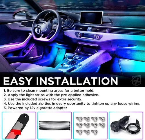 Miniatura 6 de Xprite Tira de luces LED Dreamcolor para interior de auto con Bluetooth, control remoto y aplicación, luces RGB de persecución para espacio