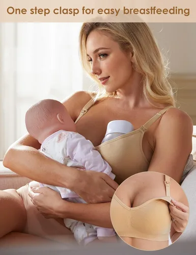 Miniatura 2 de HOFISH Brasier de lactancia para lactancia materna, bralette inalámbrico con almohadillas, extensores y clips, paquete de 3 unidades S-XXL