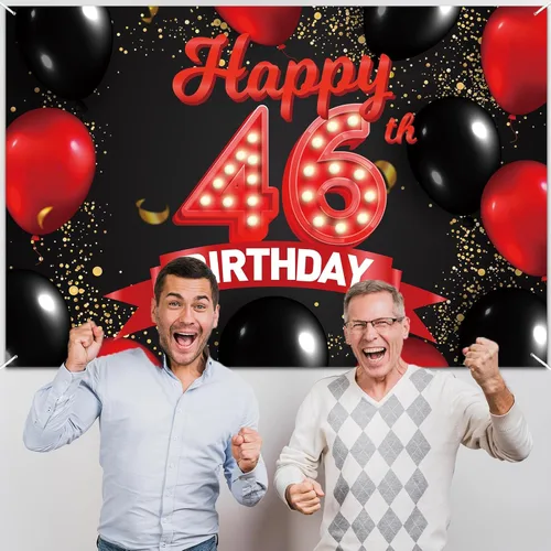 Miniatura 5 de Feliz 46º Cumpleaños Pancarta Roja y Negra Telón de Fondo Decoraciones Globos Decoración Temática para Niñas Mujeres Princesa 46 Años Fiesta