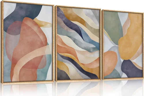Miniatura 9 de LHIUEM Gran Arte de Pared de Lienzo Abstracto Marrón Gris Enmarcado, Decoración de Pared en Toques de Pincel Pastel, Pintura de Pared Moderna