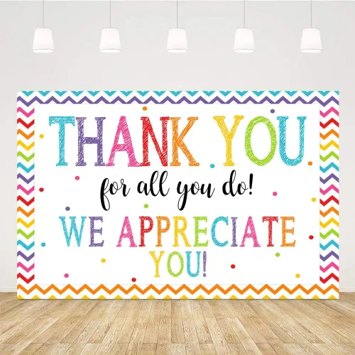 Telón de fondo de 5 x 3 pies con texto en inglés "Thank You for All You Do Felicitaciones Graduados" Be Thankful to The Teacher Doctor Staff We