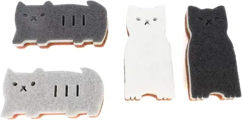 Miniatura 7 de Esponjas de cocina reutilizables, esponja de plato con forma de gato para lavar platos, esponjas antiarañazos para lavar platos, esponja