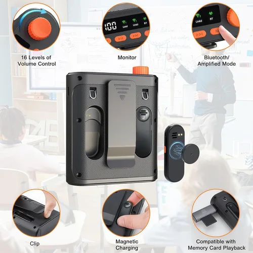 Miniatura 4 de Amplificador de voz inalámbrico portátil con dos micrófonos Lavalier Bluetooth, mini altavoz inalámbrico recargable de megáfono de voz