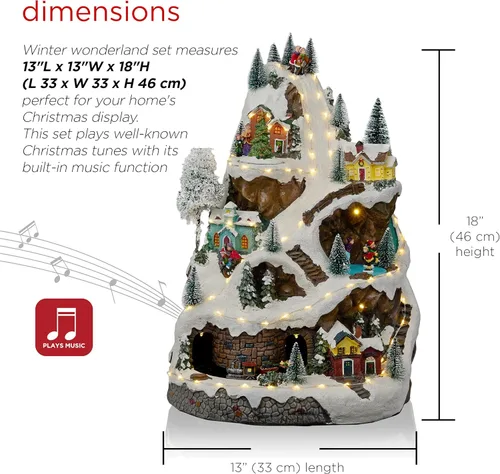 Miniatura 3 de Alpine Corporation Juego animado de invierno de 18 pulgadas de alto con 75 luces LED, música, tren móvil, decoración navideña de mesa Pueblo