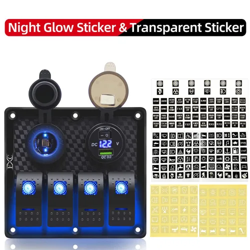 Miniatura 5 de FXC Panel de interruptor basculante de barco marino impermeable de 4 bandas con doble ranura USB + enchufe para encendedor de cigarrillos