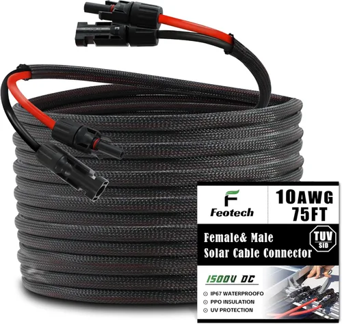 Miniatura 15 de Cable de Extensión Solar de Doble Hilo de 50 Pies - 10AWG (6mm) Negro y Rojo con Conectores de Panel Solar IP67 para Uso en Exteriores y Marino