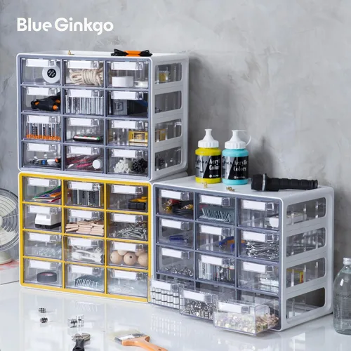 Miniatura 7 de Blue Ginkgo Gabinete grande de 12 cajones, organizador transparente apilable para hardware, cuentas, ladrillos de plástico, oficina y almacenamiento