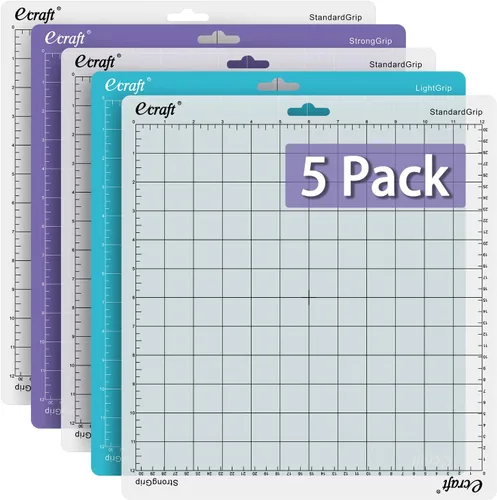 Ecraft Juego de 5 alfombrillas de corte de 12 x 12 para Silhouette Cameo 5/4/3/2/1, agarre variado (agarre fuerte, agarre estándar, agarre ligero),