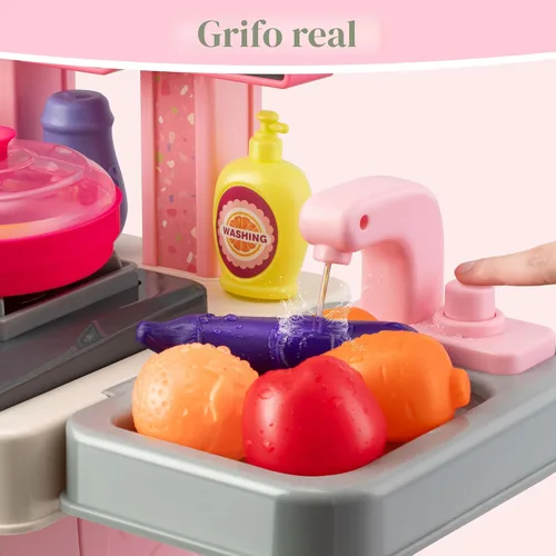 Miniatura 3 de Juego de cocina para niños - 53 piezas: estufa de cocina, fregadero de juego, horno, juguetes de cocina con luces y sonidos realistas, juguetes