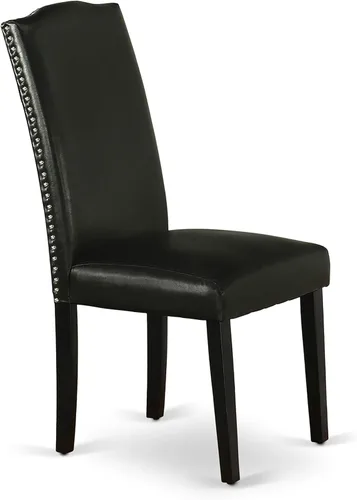 Miniatura 5 de East West Furniture ENP1T69 Encinal Parson - Juego de 2 sillas acolchadas de piel sintética negra con ribete de clavo, color negro