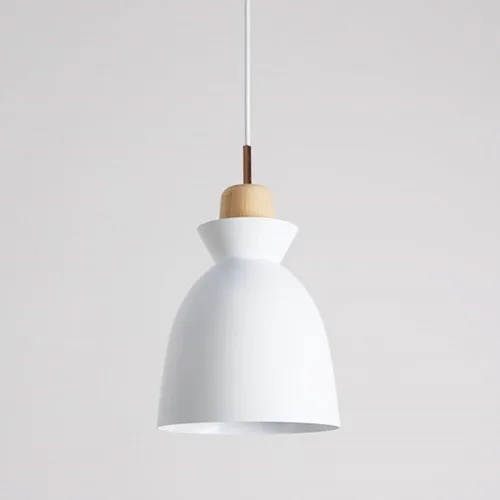 Miniatura 8 de Modern Minimalist Bell Metal Pendant Light Fixture Wood Accent, Small Hanging Lamp for Dining Room Kitchen Island Bedroom Bedside Cafe, Adjustable