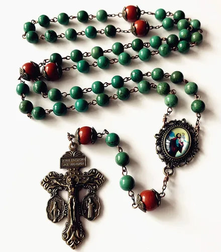 Miniatura 2 de elegantmedical Hanmade - Cuentas de oración de cornalina roja y cuentas de howlita rosario católico de bronce envejecido Crucifijo collar de cruz