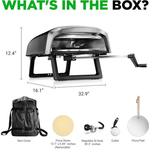 Miniatura 8 de Horno de Pizza para Exteriores NutriChef - Piedra de Pizza Giratoria Manual de 360° - Calor Ajustable - Incluye Pala de Pizza, Cortador de Pizza
