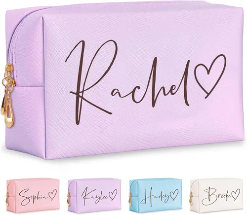 Miniatura 13 de Bolsa de maquillaje personalizada con nombre y flor de nacimiento, bolsas de cosméticos de cuero personalizadas para mujeres, bolsa de aseo de viaje