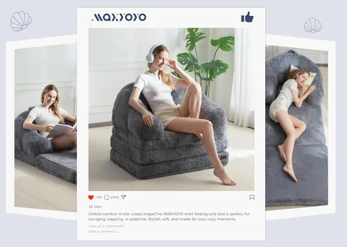 Miniatura 4 de MAXYOYO Sofá Cama Plegable, Sofá Convertible 2 en 1 a Sillón Reclinable, Cómoda Silla Puf Individual para Adultos, Sofá Cama Reclinable de Piso