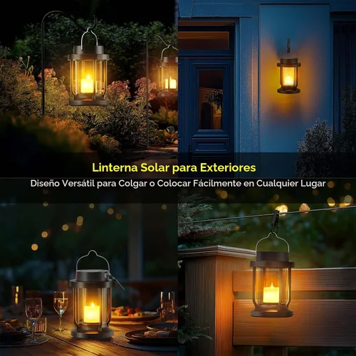 Miniatura 5 de Farol solar para uso en interiores y exteriores, luces solares colgantes con vela parpadeante realista sin llama, resistente a la intemperie