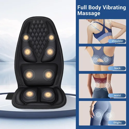 Miniatura 2 de Masajeador de espalda con calor con 8 motores, almohadilla para silla de masaje, masajeador de asiento con tracción trasera para masaje de cuerpo