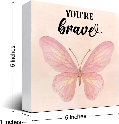 Miniatura 2 de Regalo inspirador, letrero de madera con texto en inglés "You're Brave Girl Positive Affirmations", decoración de escritorio motivacional con diseño
