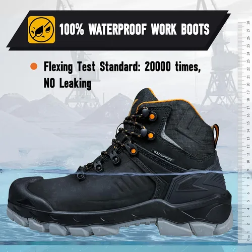 Miniatura 2 de Botas de punta compuesta: botas de trabajo impermeables para hombres, cuero genuino Nubuck, a prueba de pinchazos, suela de goma antideslizante al