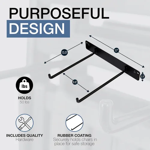 Miniatura 3 de StoreYourBoard Soporte de Almacenamiento para Sillas Individual – Estante Plegable de Sillas Resistente para Organización de Garaje, Soporta 50