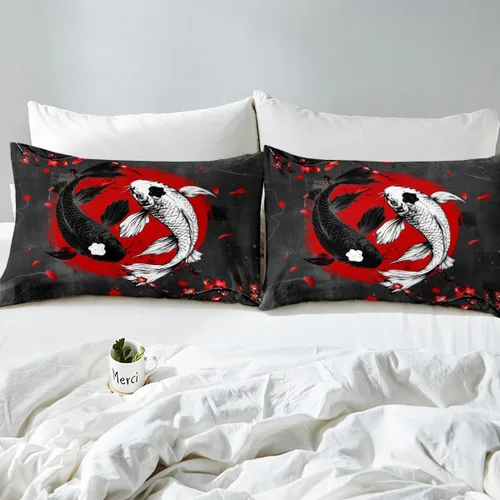 Miniatura 5 de Feelyou Juego de sábanas de Taichi para niños, tamaño individual, juego de sábanas Ying Yang con peces dorados, juego de ropa de cama para niños