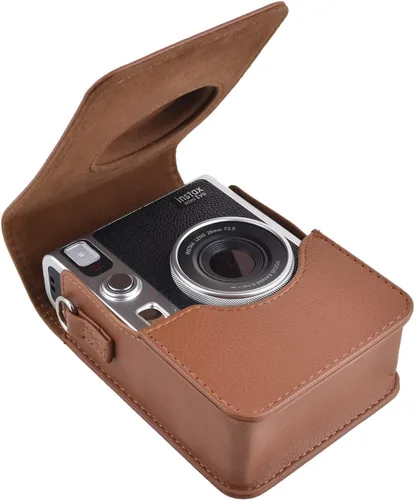 Rieibi Mini EVO - Funda protectora de piel sintética vintage para cámara instantánea Fujifilm Instax Mini EVO - Funda completa con correa de hombro